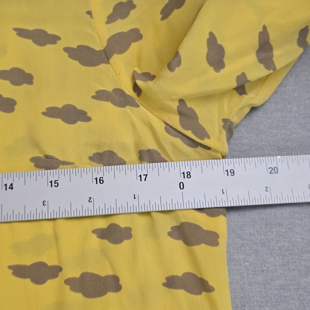 Maeve Linosa Blouse Womens Size‎ Petite S Yellow Grey Cloud 100% Silk Whimsical - Picture 8 of 10